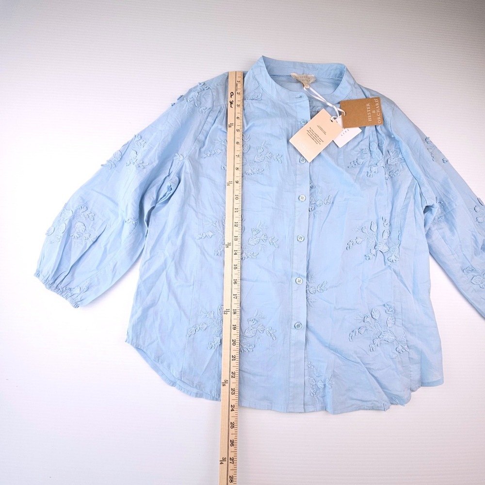 Hester & Orchard Blue Floral Embroidered Cotton Button Down Top S AF360001 - Picture 6 of 10